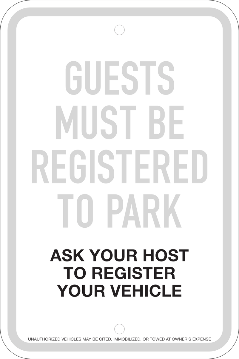 Guest Parking Residentregistration Sign Option 3, 12x18 Community Boss