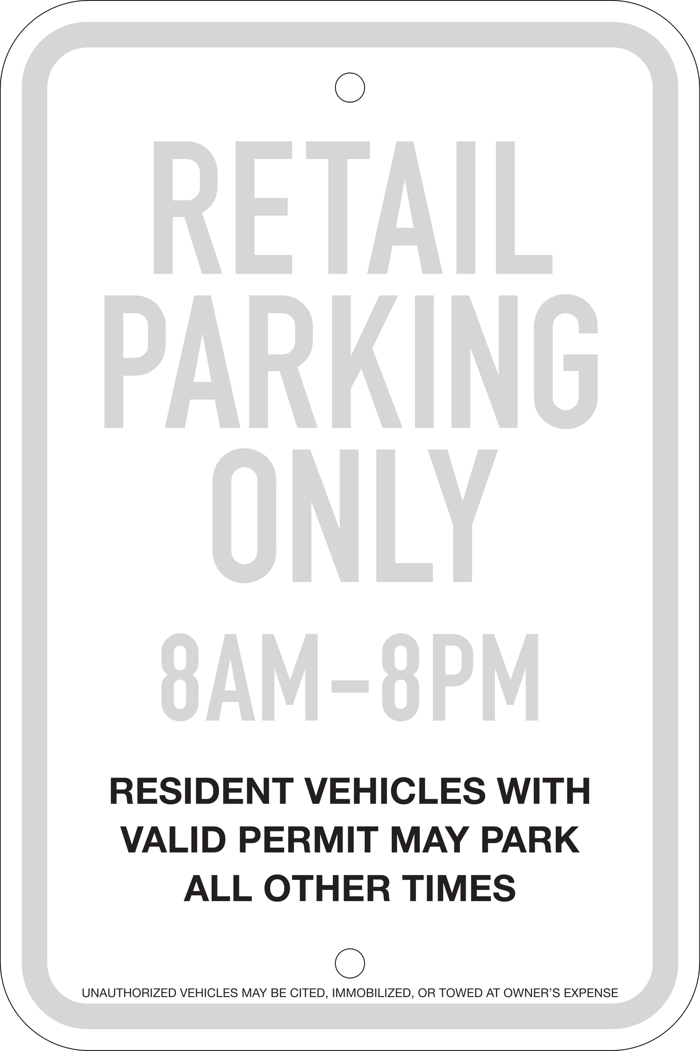 Mixed Use Retail/Resident Parking Sign, 12X18