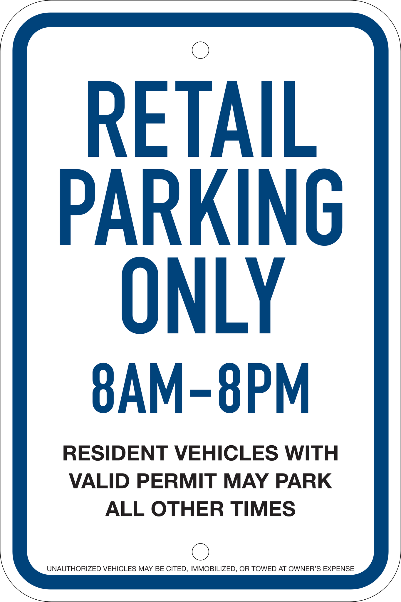Mixed Use Retail/Resident Parking Sign, 12X18