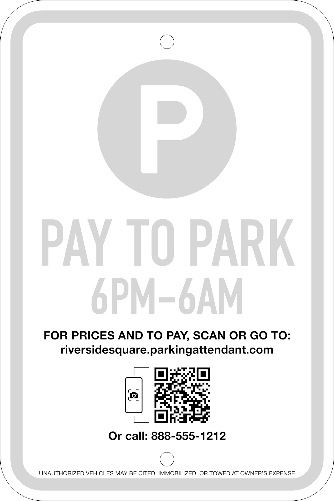 Pay-to-Park Sign: Option #1, 12X18
