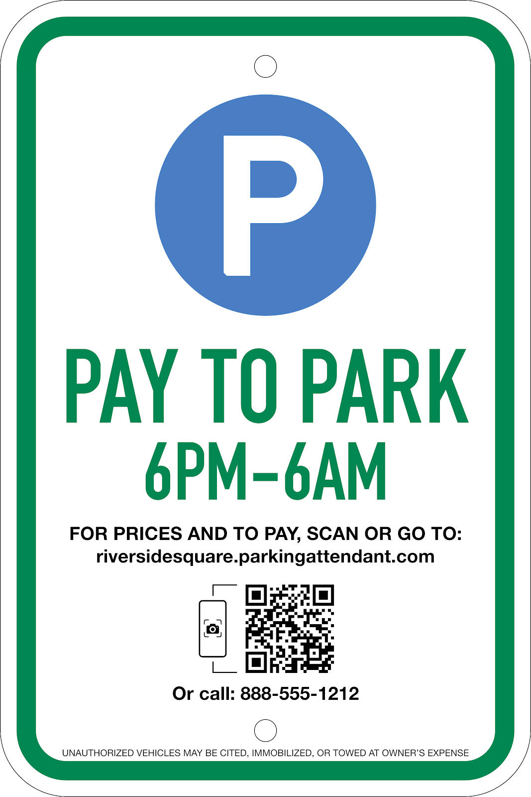 Pay-to-Park Sign: Option #1, 12X18